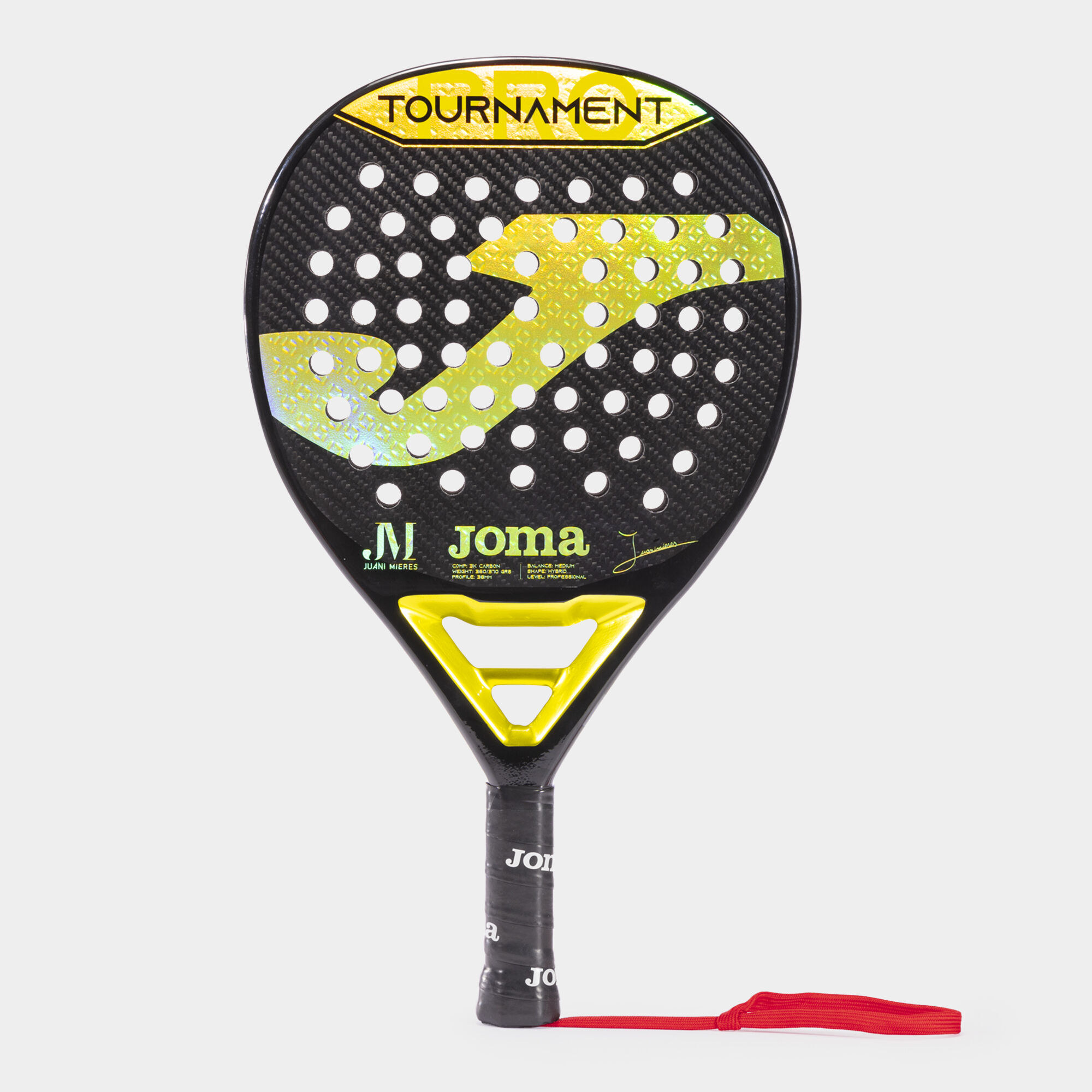 Pala de pádel Tournament JUANI MIERES negro amarillo vista de frente