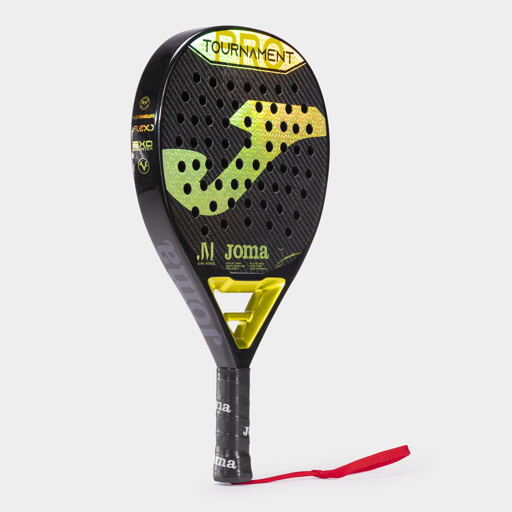 Pala de pádel Tournament JUANI MIERES negro amarillo vista de lado
