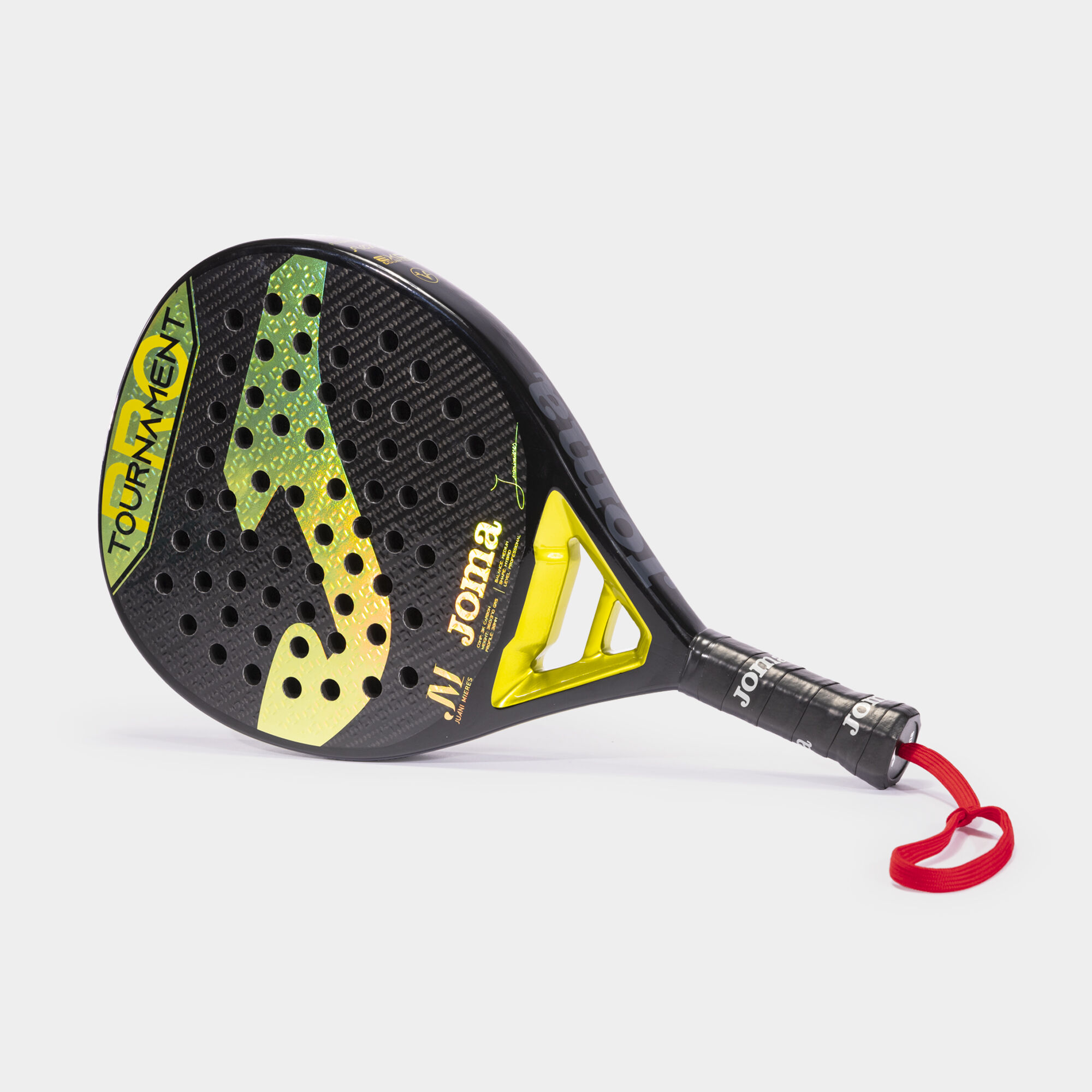 Pala de pádel Tournament JUANI MIERES negro amarillo vista apoyada izquierda