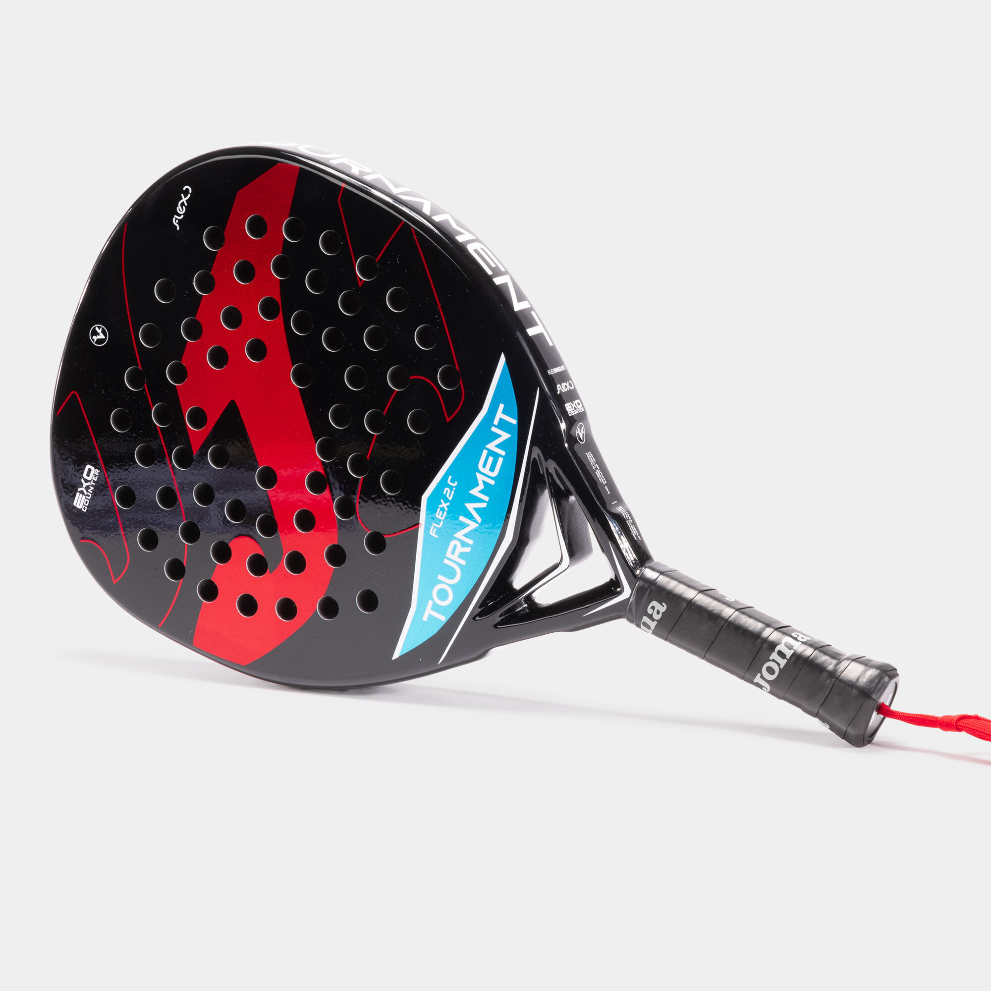 Pala de pádel Tournament Flex negro rojo vista apoyada a la derecha