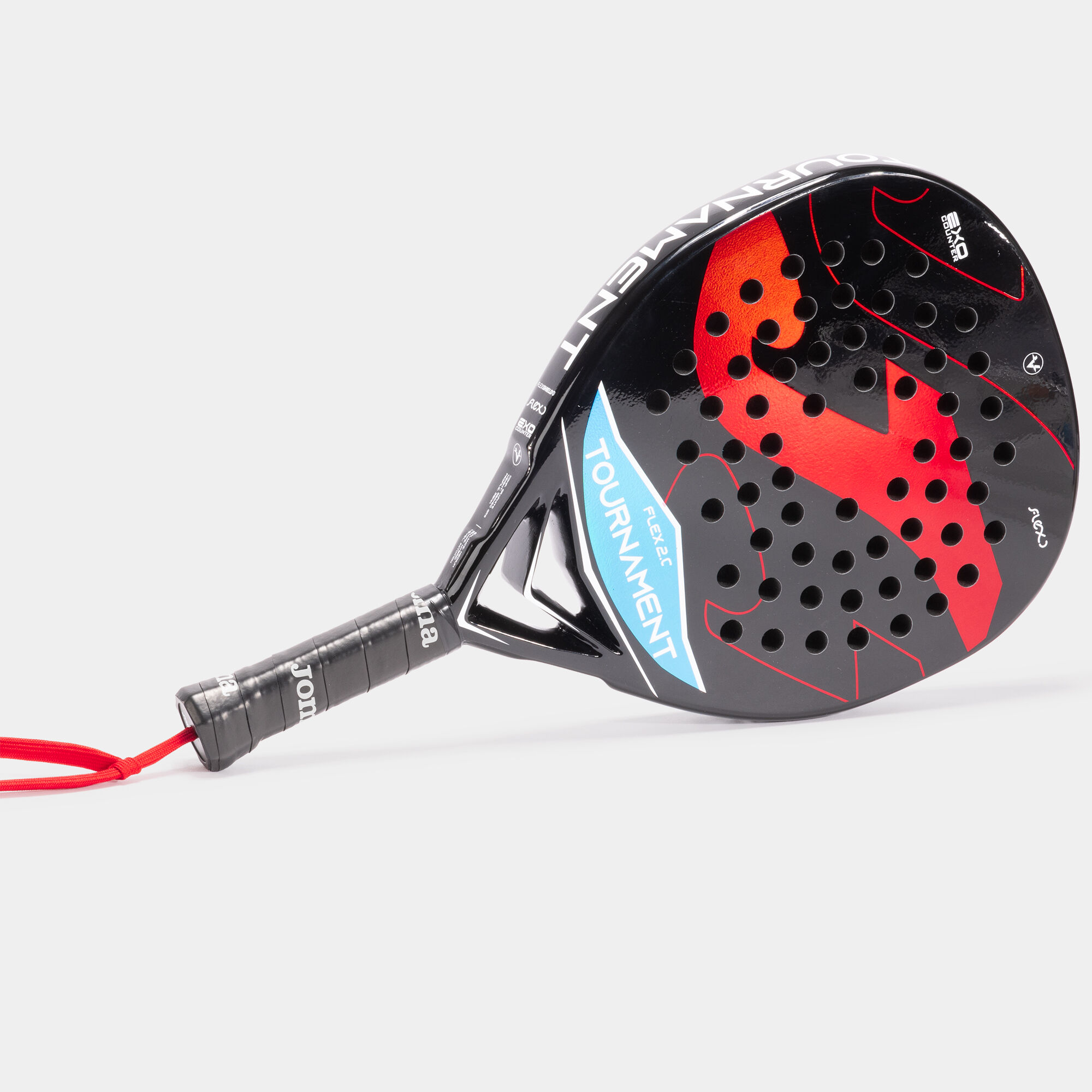 Pala de pádel Tournament Flex negro rojo vista apoyada a la izquierda