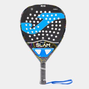 Pala de pádel Slam Pro negro turquesa flúor vista de perfil