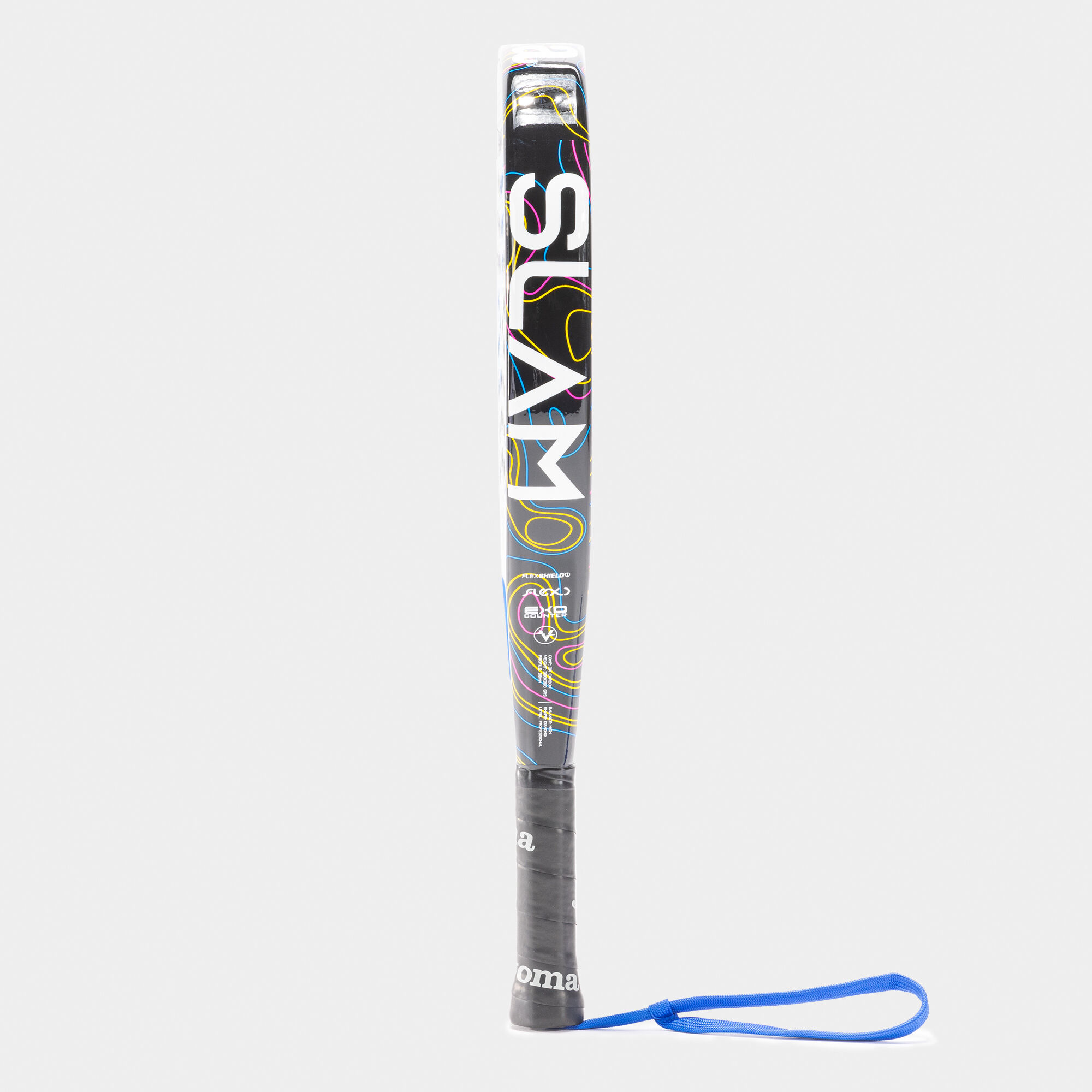 Pala de pádel Slam Pro negro turquesa flúor vista de perfil 2