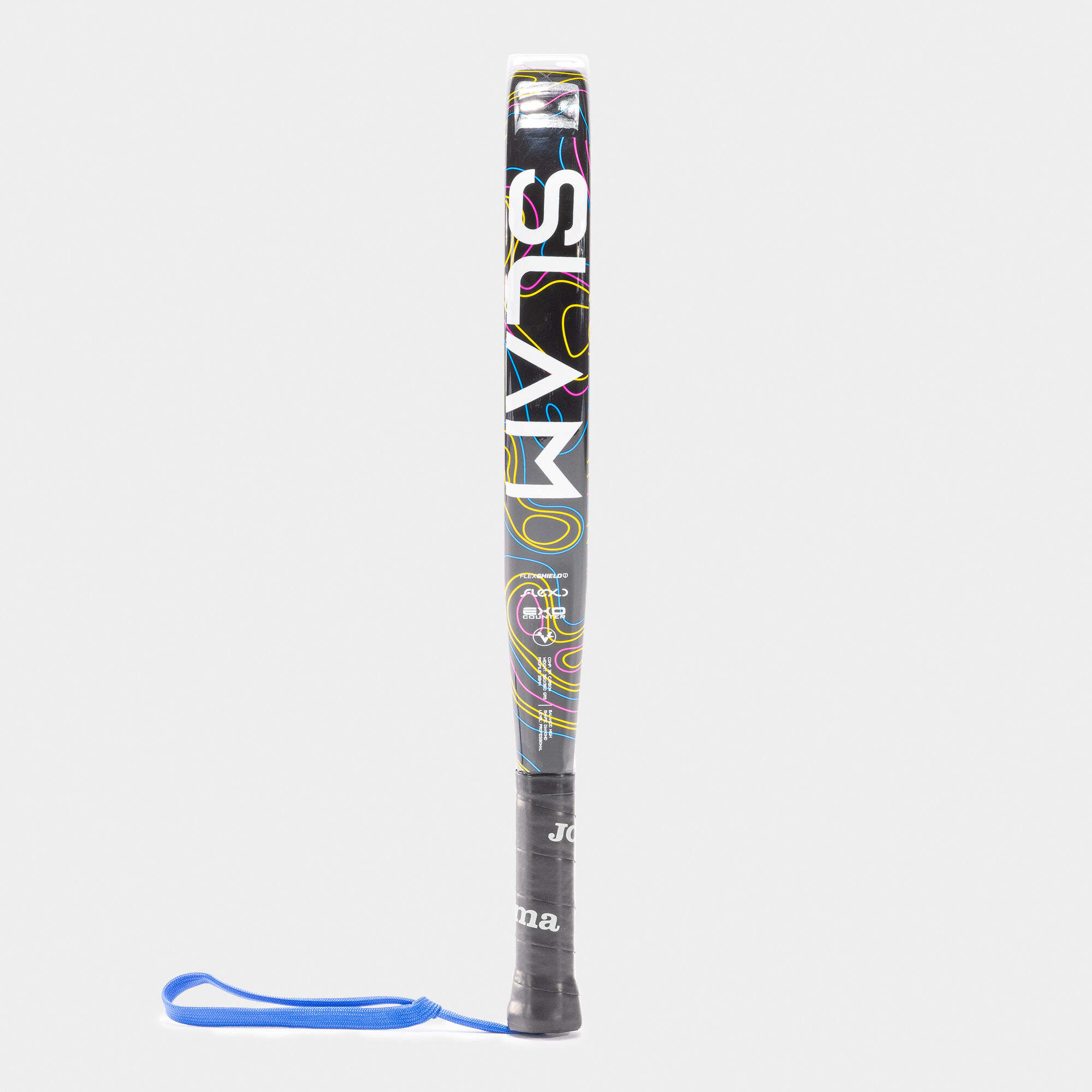 Pala de pádel Slam Pro negro turquesa flúor vista de perfil