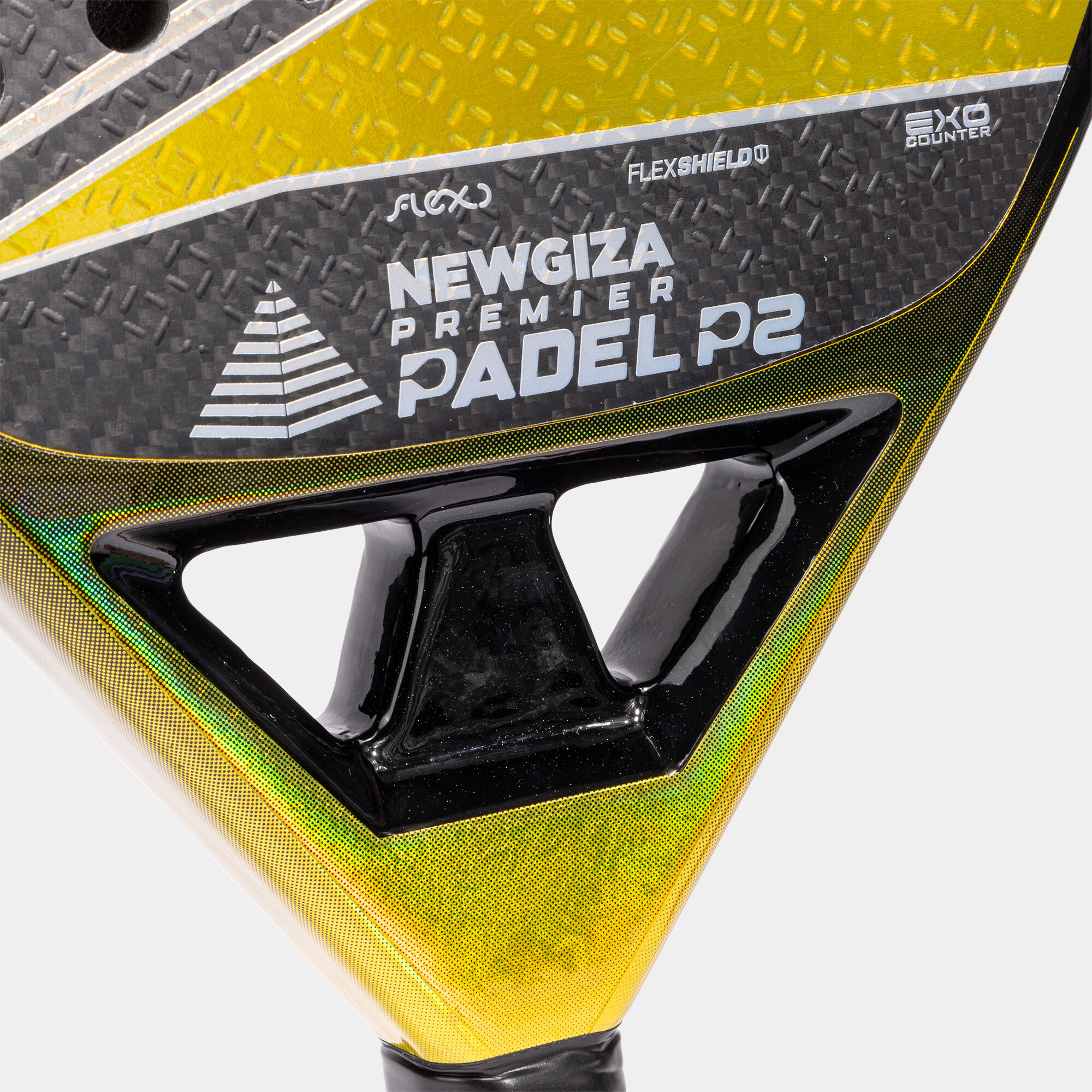 Pala de pádel Slam Pro New Giza Premier Padel negro amarillo vista del corazón